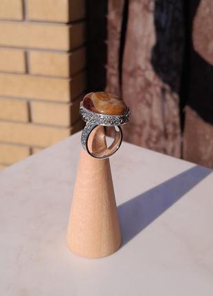 Каблочное кольцо с натуральным агатом3 фото