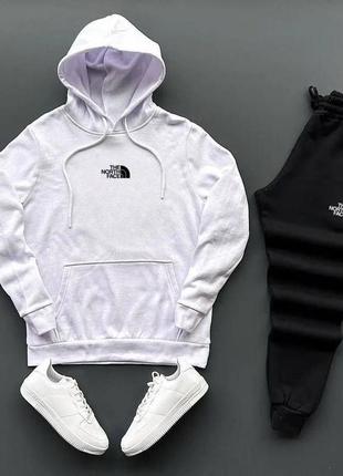 Спортивний костюм зе нот фейс the north face худі з капюшоном з кишенею кенгуру штани на манжетах білий чорний оверсайз чоловічий натуральний