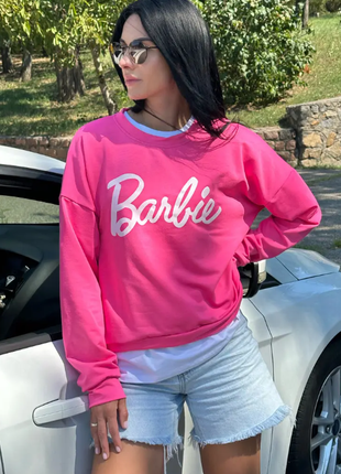Жіночий світшот малиновий з написом "barbie" 163ко