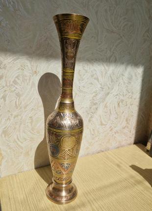 Винтажная ваза бронзовая латунная индия ххвек 40 см ручная работа.1 фото