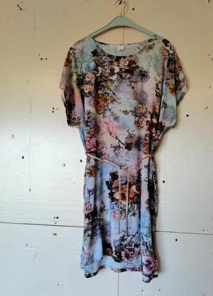 Сукня туніка з натуральних бавовняної тканини штапель квітковий принт можна носити як сукню як блузк3 фото