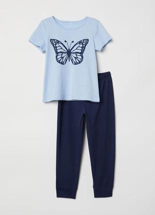 2 - 4 и 4 - 6 лет h&m новая фирменная натуральная пижама девочке с бабочкой