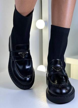 Ботинки носок туфли женские кожаные черные брендовые осенние3 фото
