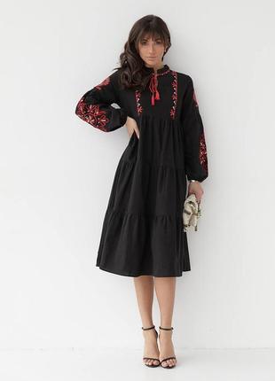Українська сукня вишиванка, сукня міді в етнічному стилі, жіноче плаття вишиванка