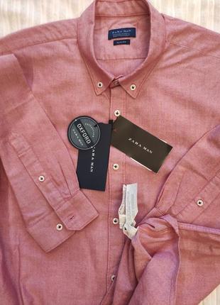 Рубашка zara xl cotton slim fit розовая к коралловому новая8 фото