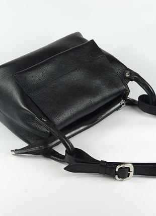 Чорна шкіряна жіноча сумка з довгою ручкою на плече, молодіжна сумочка з натуральної шкіри6 фото