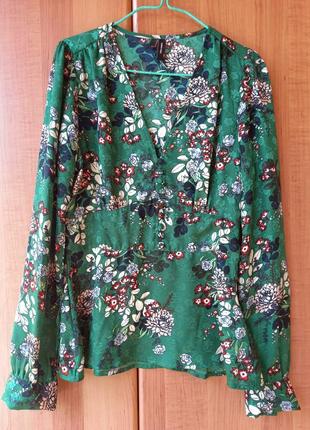 Новая женская зеленая блуза vero moda, рубашка с цветочным принтом.1 фото
