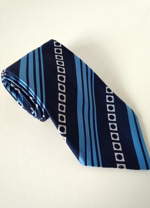 Актуальный базовый синий галстук краватка в полоску и геометрический принт1 фото