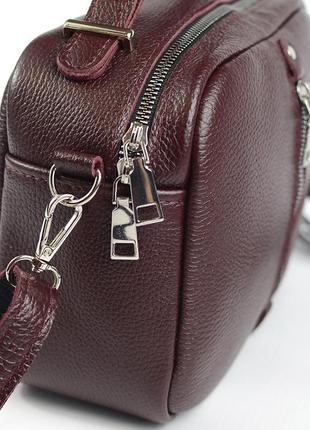 Бордовая маленькая женская сумочка из натуральной кожи, молодежная кожаная мини сумка кросс-боди8 фото