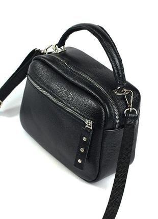 Кожаная маленькая женская сумка кросс-боди с ручкой, черная мини сумочка из натурально кожи на змейк