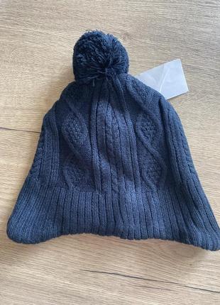 Теплая флис 134 152 шапка темная подарок ребенку флиси флисовая зимняя зимняя4 фото