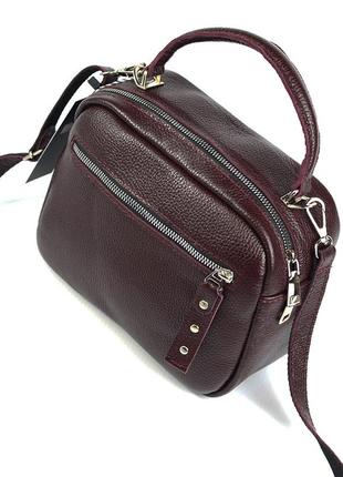 Бордовая маленькая женская сумка из натуральной кожи, молодежная кожаная мини сумочка кросс-боди