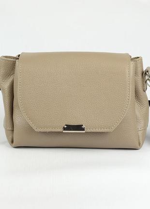 Бежевая маленькая кожаная сумочка клатч на три отделения, мини сумка женская из натуральной кожи3 фото