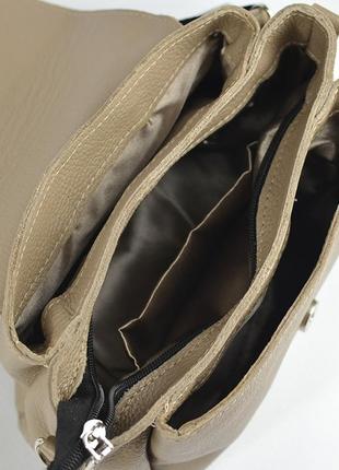 Бежевая маленькая кожаная сумочка клатч на три отделения, мини сумка женская из натуральной кожи9 фото