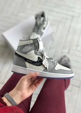 Кроссовки в стиле nike jordan retro 1 dior топовые стильные кроссовки найк джордан качественные премиум кожаные