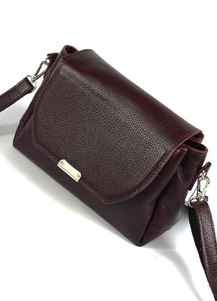 Бордовая женская маленькая кожаная сумка клатч на три отделения, мини сумочка из натуральной кожи