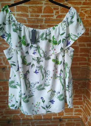 Женская блузка с воланом m&s 20 -54 xxxl цветочный принт