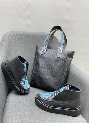 Ботинки высокие лоферы из натуральной итальянской кожи и замши женские