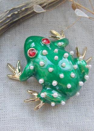 Брошь зеленая жаба брошка в виде лягушки большая крупная брошка украшение с жабой. цвет зеленый