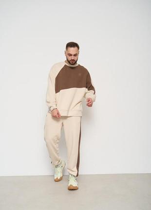 Чоловічий спортивний костюм тринитка "геометрія" s m l xl 2xl(46 48 50 52 54) таш(бежевий) не кошлатиться