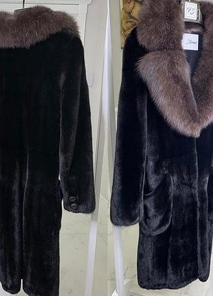 Норковая шуба с объёмным воротником