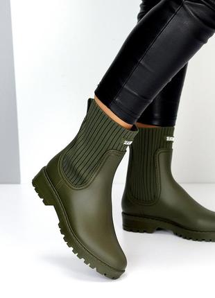 Крутые современные резиновые сапоги челси цвет оливковый хаки