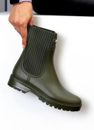 Крутые современные резиновые сапоги челси цвет оливковый хаки
