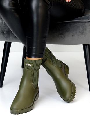 Крутые современные резиновые сапоги челси цвет оливковый хаки