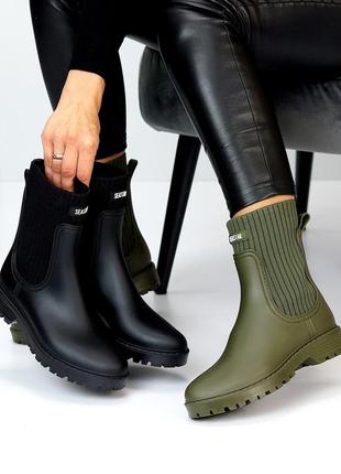 Крутые современные резиновые сапоги челси цвет оливковый хаки