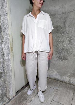Блузка блуза на завязках оверсайз свободная крой белая хлопок сорочка біла8 фото