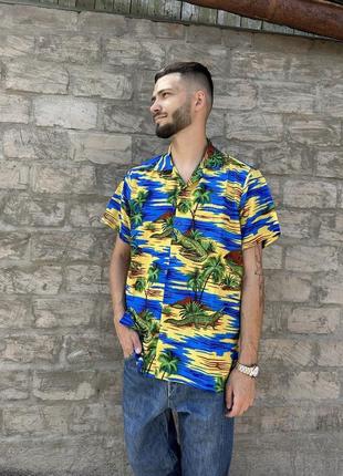 Винтажная рубашка гавайка oasis crocodiles aloha crazy shirt hawaiian