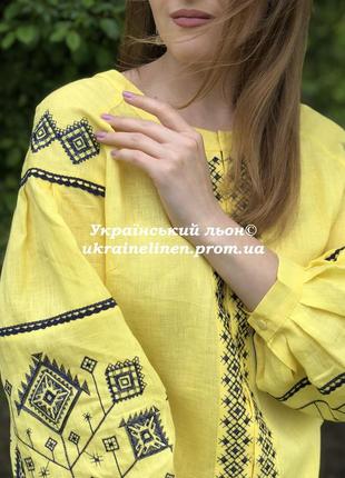 Блуза інес жовта з вишивкою, льняна, галерея льону, 40-52рр.