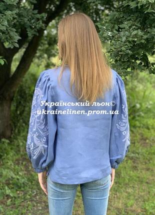 Блуза ося голубая с вышивкой, льняная, галерея льна, 40-52рр.7 фото