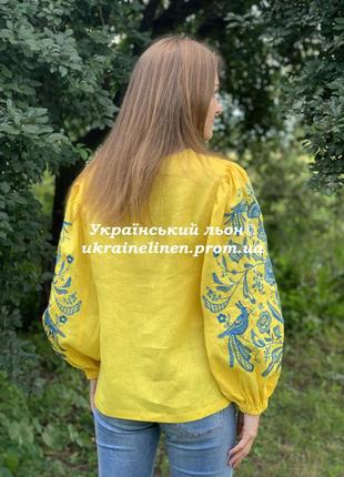 Блуза ося желтая с вышивкой, льняная, галерея льна, 40-52рр.7 фото