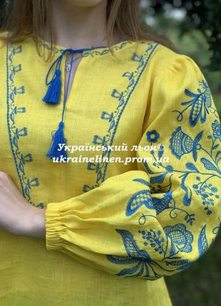 Блуза ося желтая с вышивкой, льняная, галерея льна, 40-52рр.9 фото