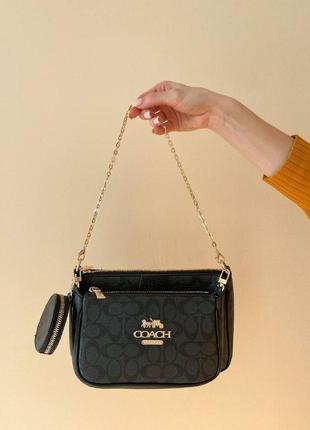 Жіноча сумка з екошкіри coach multi black коач молодіжна, брендова сумка-клатч маленька через плече