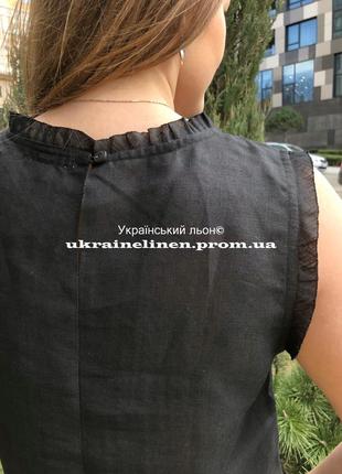 Блуза дзига черная с вышивкой, льняная, галерея льна, 44-54р.3 фото