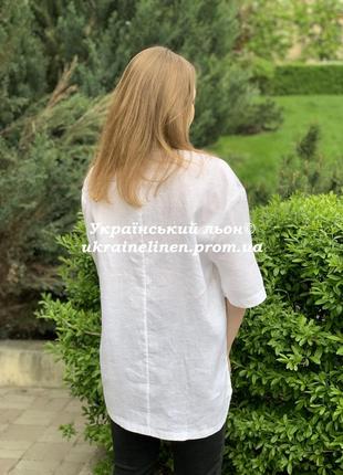 Блуза милая белая, льняная, галерея льна, 46-58р.4 фото