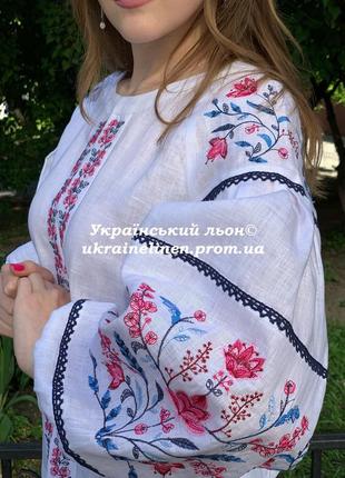 Блуза сабина белая с вышивкой, льняная, галерея льна, 40-52р.