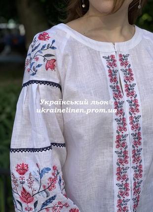 Блуза сабина белая с вышивкой, льняная, галерея льна, 40-52р.