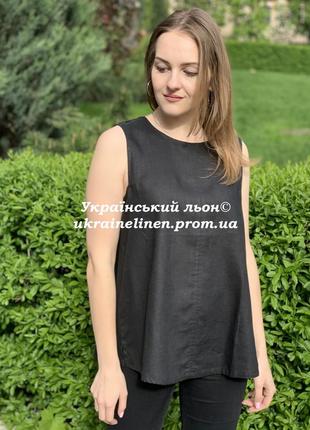 Блуза кики черная льняная, галерея льна, 40-52р.1 фото