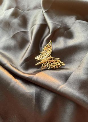 Вінтажний моне філігрань метелик брошка, подвійний крилатий 1.5" золотий тон4 фото