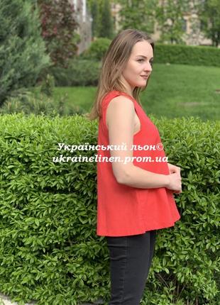 Блуза кики красная льняная, галерея льна, 40-52р.3 фото