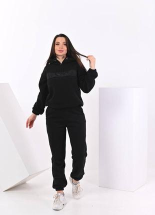 Костюм спортивний жіночий оверсайз кофта на блискавці штани джогери на високій посадці з кишенями якісний стильний чорний коричневий