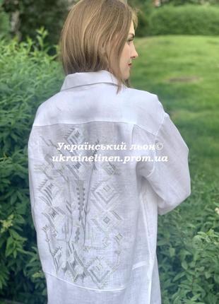 Блуза олександрия белая с вышивкой, льняная, галерея льна, 44-54р.3 фото