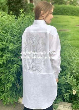 Блуза олександрия белая с вышивкой, льняная, галерея льна, 44-54р.9 фото