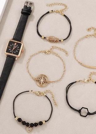 Подарунковий набір для жінок: 1 наручний годинник з 5 стильними браслетами на руку, без подарункової коробки, чорні2 фото