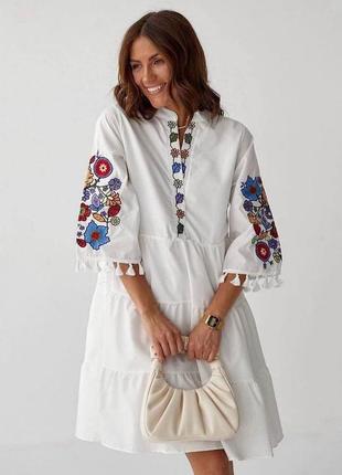 Колоритное платье вышиванка, украинное платье в этническом стиле, платье вышиванка4 фото