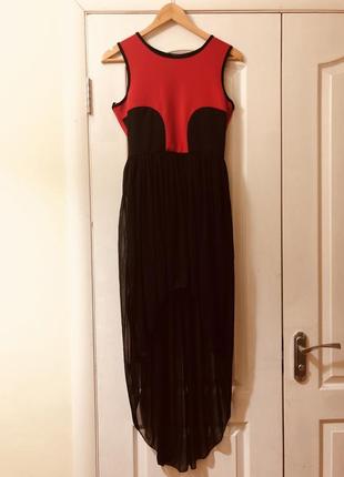 Эфектное платье с полупрозрачной юбкой,клубное платье -боди,красно0черное платье сетка1 фото