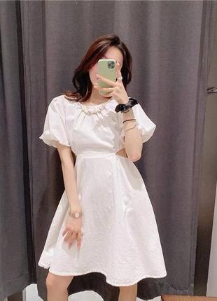 Белое мини платье зара, короткое вечернее платье, сукня сарафан1 фото